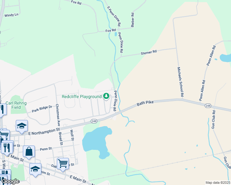 map of restaurants, bars, coffee shops, grocery stores, and more near 3253 Penn Dixie Road in Nazareth