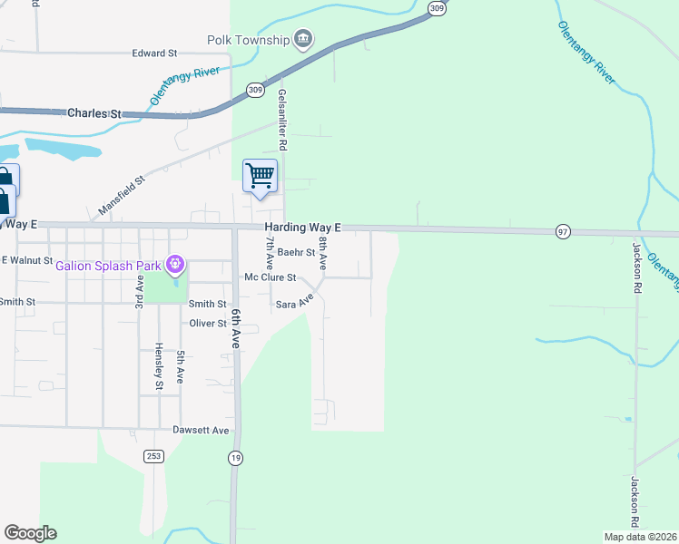 map of restaurants, bars, coffee shops, grocery stores, and more near 1516 Trachsel Place in Galion