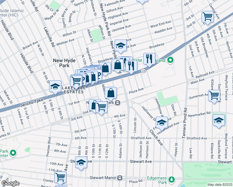 map of restaurants, bars, coffee shops, grocery stores, and more near 1414 South Park Place in New Hyde Park