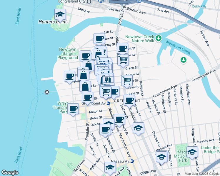 map of restaurants, bars, coffee shops, grocery stores, and more near 974 Manhattan Avenue in Brooklyn