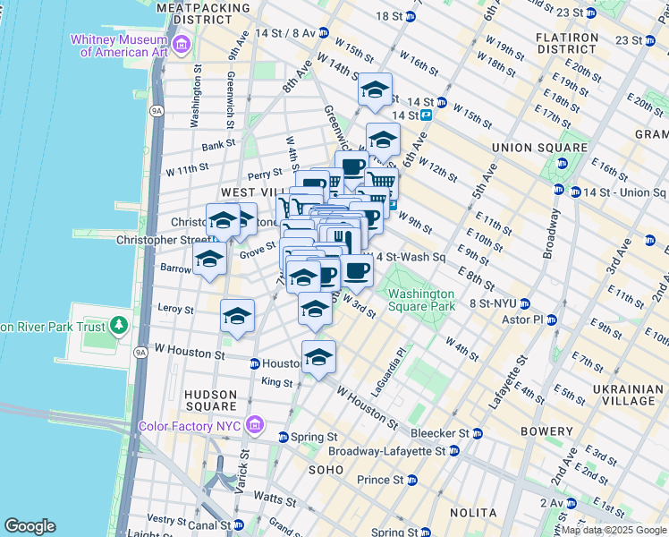 map of restaurants, bars, coffee shops, grocery stores, and more near in New York
