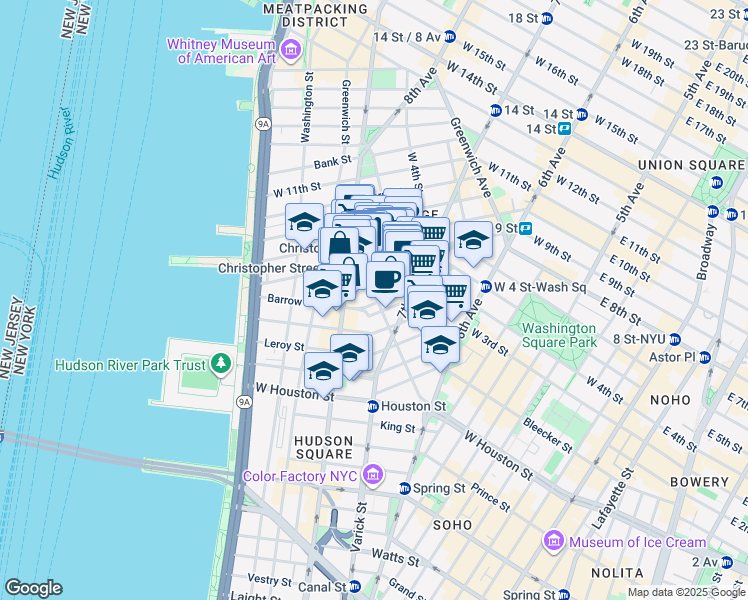 map of restaurants, bars, coffee shops, grocery stores, and more near in New York