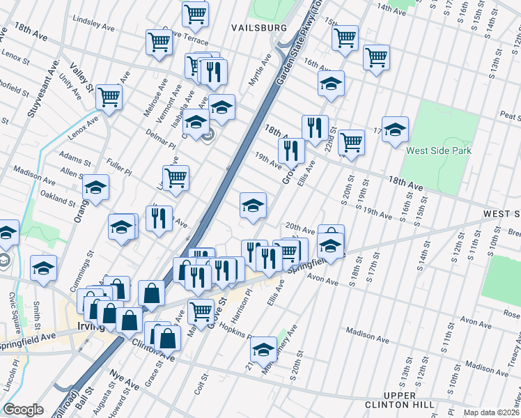map of restaurants, bars, coffee shops, grocery stores, and more near 15 Argyle Terrace in Irvington