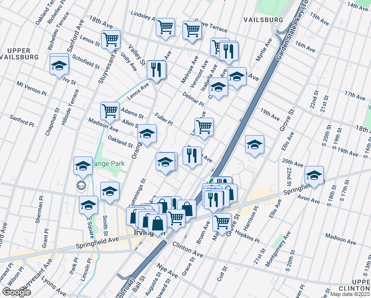 map of restaurants, bars, coffee shops, grocery stores, and more near 372 Isabella Avenue in Irvington