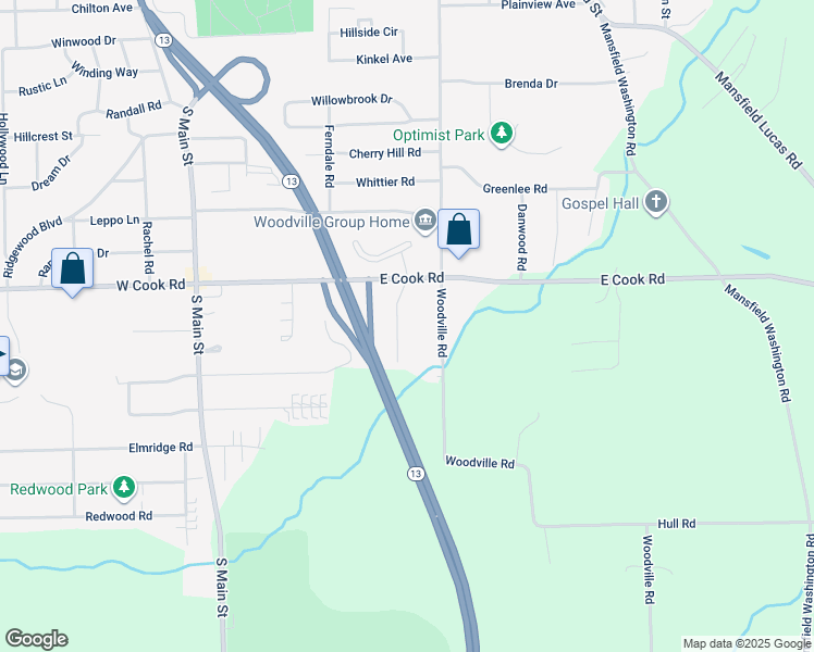 map of restaurants, bars, coffee shops, grocery stores, and more near 930 Woodville Road in Mansfield