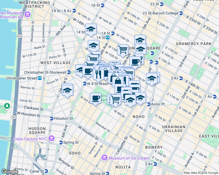 map of restaurants, bars, coffee shops, grocery stores, and more near 2 5th Avenue in New York