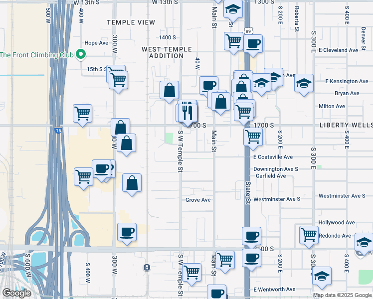 map of restaurants, bars, coffee shops, grocery stores, and more near 74 Quayle Avenue in Salt Lake City