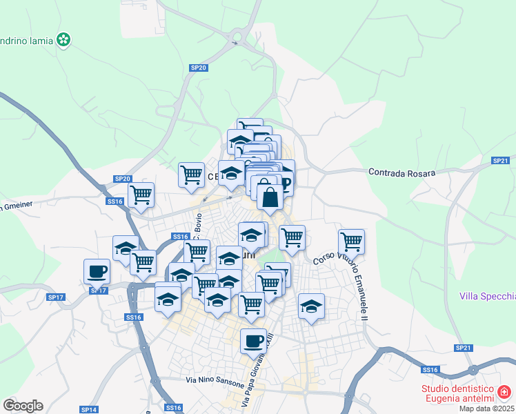 map of restaurants, bars, coffee shops, grocery stores, and more near 8 Via Galileo Galilei in Ostuni