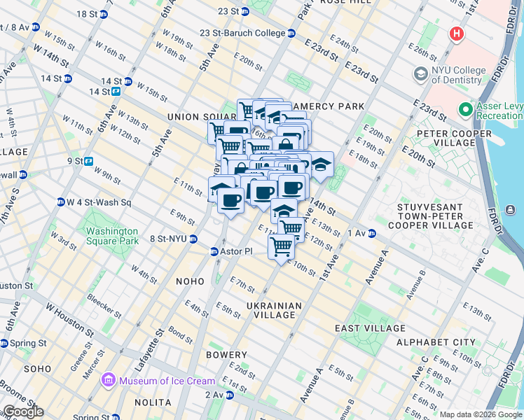 map of restaurants, bars, coffee shops, grocery stores, and more near in New York
