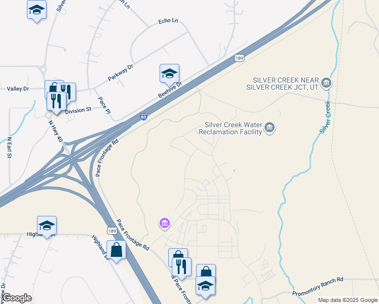 map of restaurants, bars, coffee shops, grocery stores, and more near Pace Frontage Road in Park City