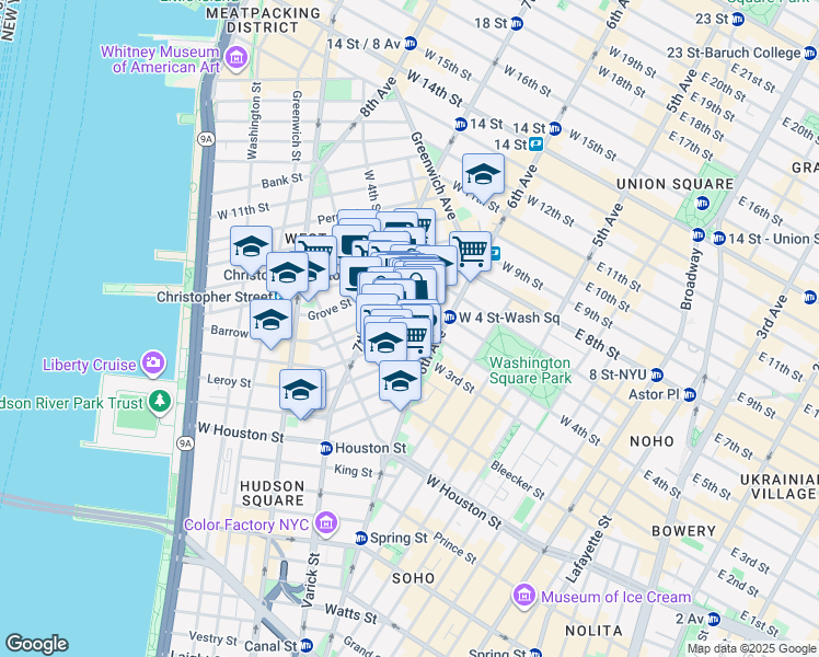 map of restaurants, bars, coffee shops, grocery stores, and more near 10 Jones Street in New York