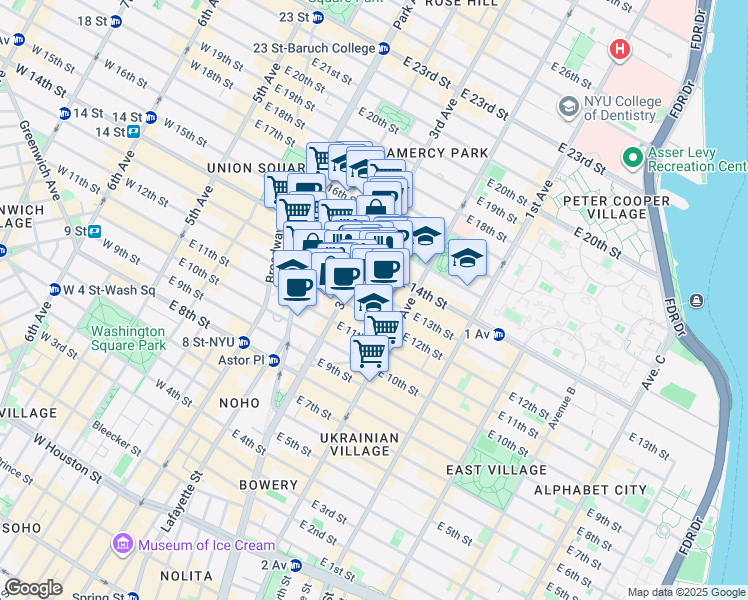 map of restaurants, bars, coffee shops, grocery stores, and more near in New York