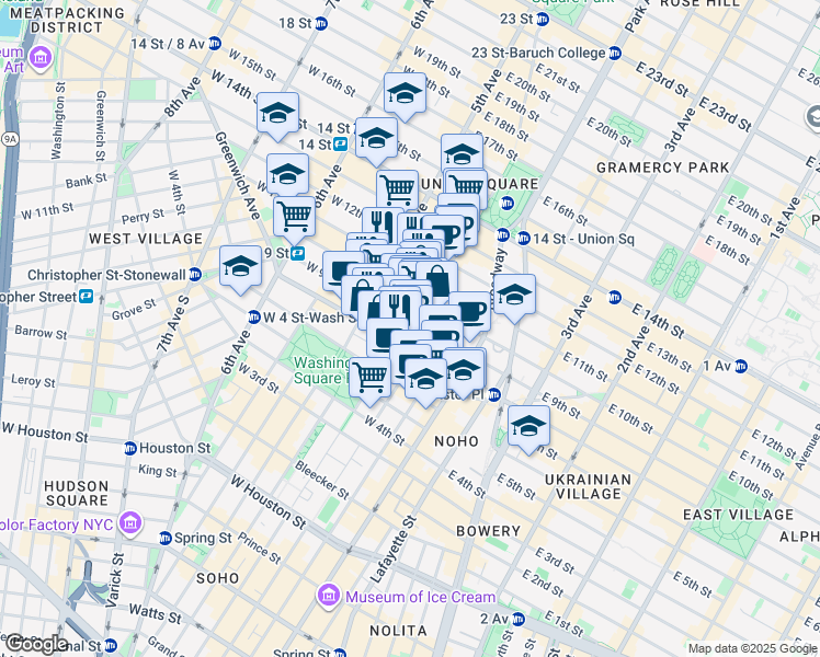 map of restaurants, bars, coffee shops, grocery stores, and more near in New York