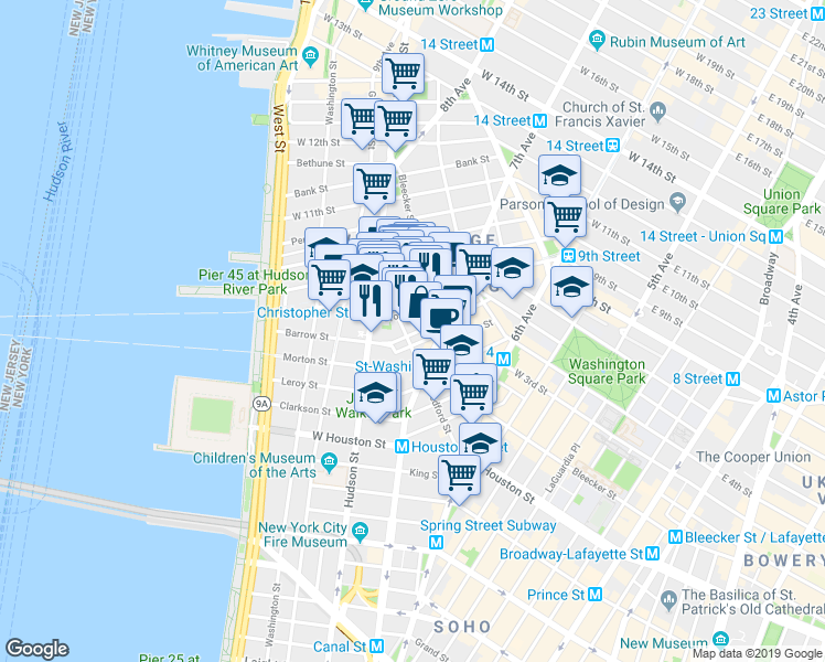 map of restaurants, bars, coffee shops, grocery stores, and more near in New York