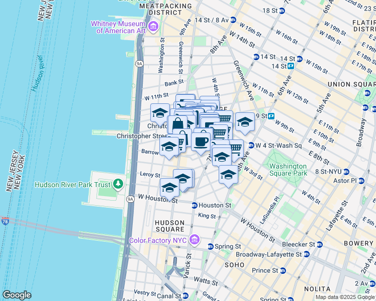 map of restaurants, bars, coffee shops, grocery stores, and more near in New York