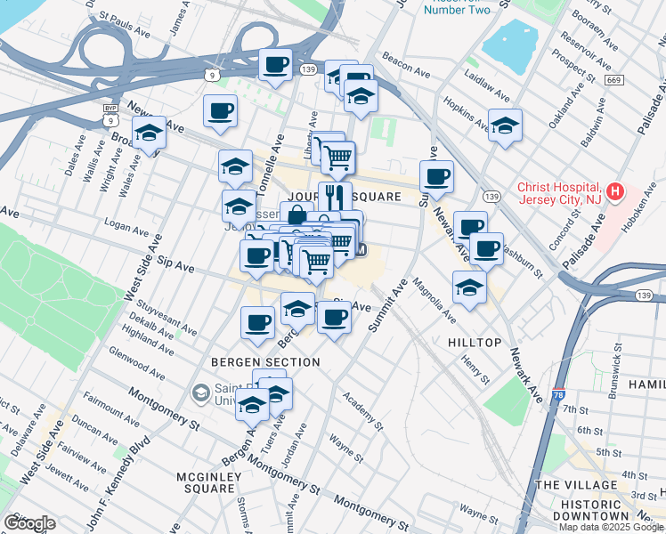 map of restaurants, bars, coffee shops, grocery stores, and more near 1 Path Plaza in Jersey City