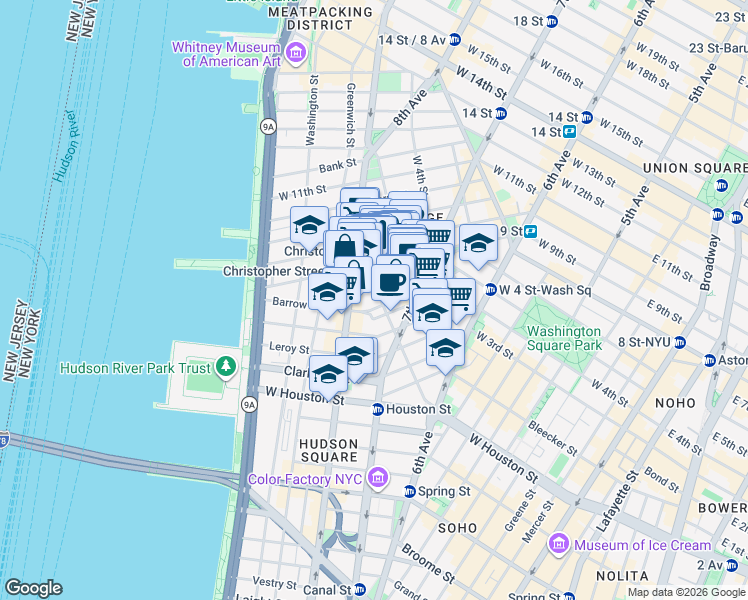 map of restaurants, bars, coffee shops, grocery stores, and more near in New York