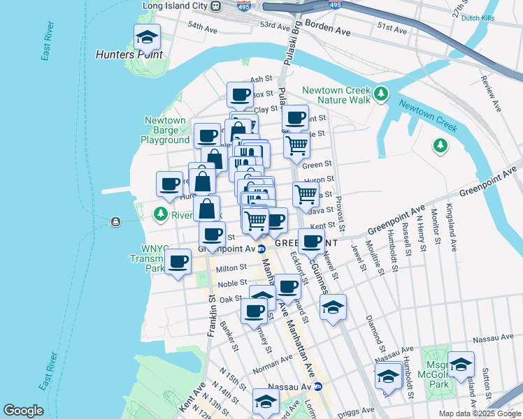 map of restaurants, bars, coffee shops, grocery stores, and more near 960 Manhattan Avenue in Brooklyn