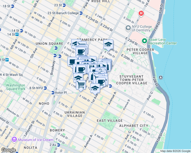 map of restaurants, bars, coffee shops, grocery stores, and more near in New York