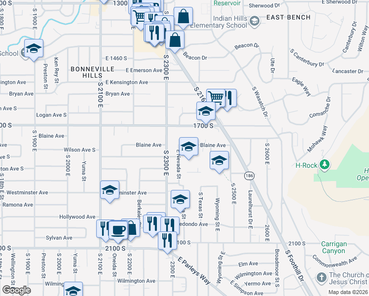 map of restaurants, bars, coffee shops, grocery stores, and more near 2349 Blaine Avenue in Salt Lake City