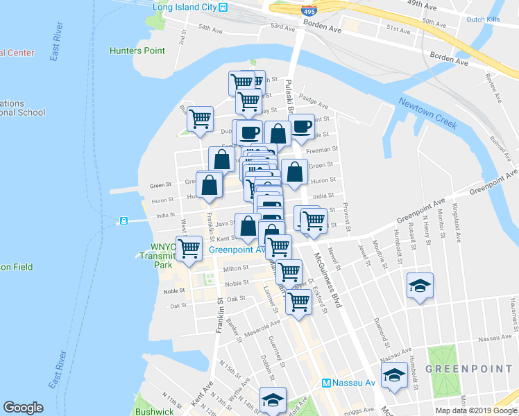 map of restaurants, bars, coffee shops, grocery stores, and more near 974 Manhattan Avenue in Brooklyn