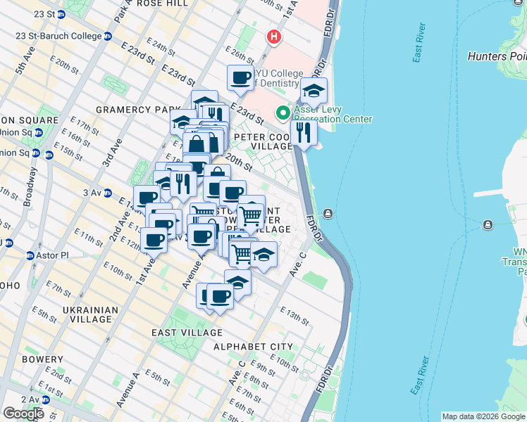 map of restaurants, bars, coffee shops, grocery stores, and more near 526 20th Street Loop in New York