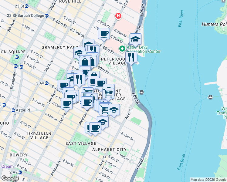 map of restaurants, bars, coffee shops, grocery stores, and more near 526 20th Street Loop in New York