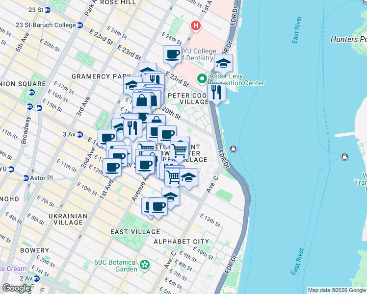 map of restaurants, bars, coffee shops, grocery stores, and more near 526 20th Street Loop in New York