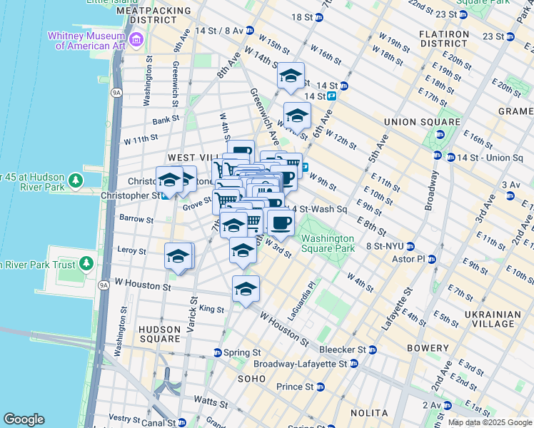 map of restaurants, bars, coffee shops, grocery stores, and more near in New York