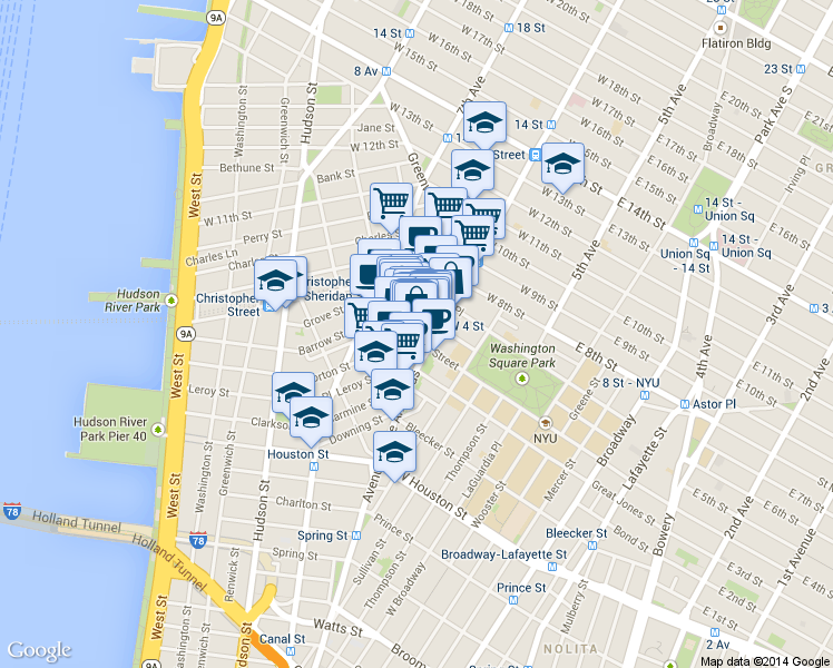 map of restaurants, bars, coffee shops, grocery stores, and more near in New York