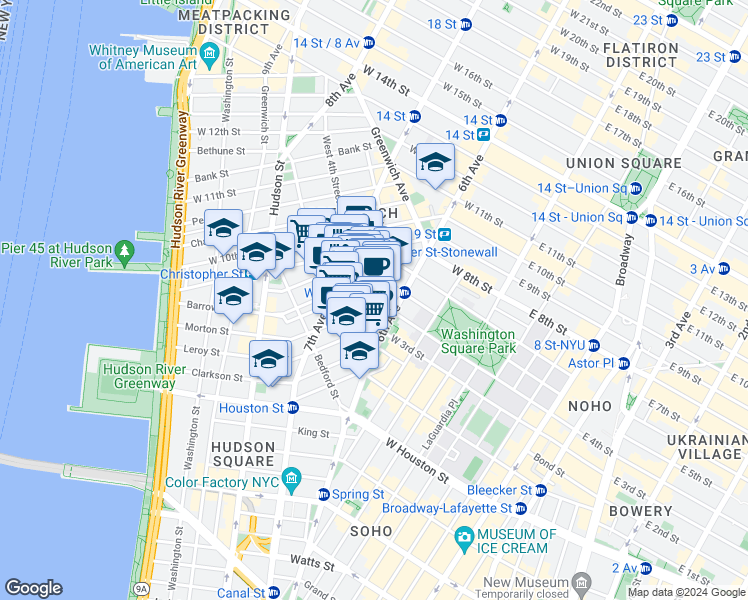 map of restaurants, bars, coffee shops, grocery stores, and more near in New York
