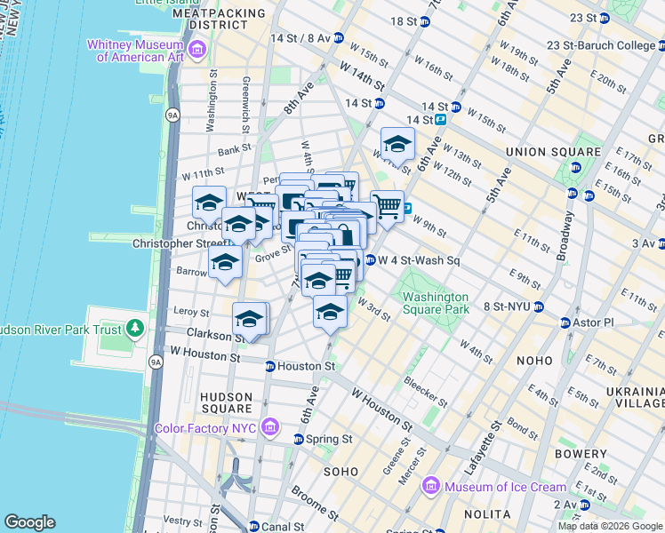 map of restaurants, bars, coffee shops, grocery stores, and more near in New York