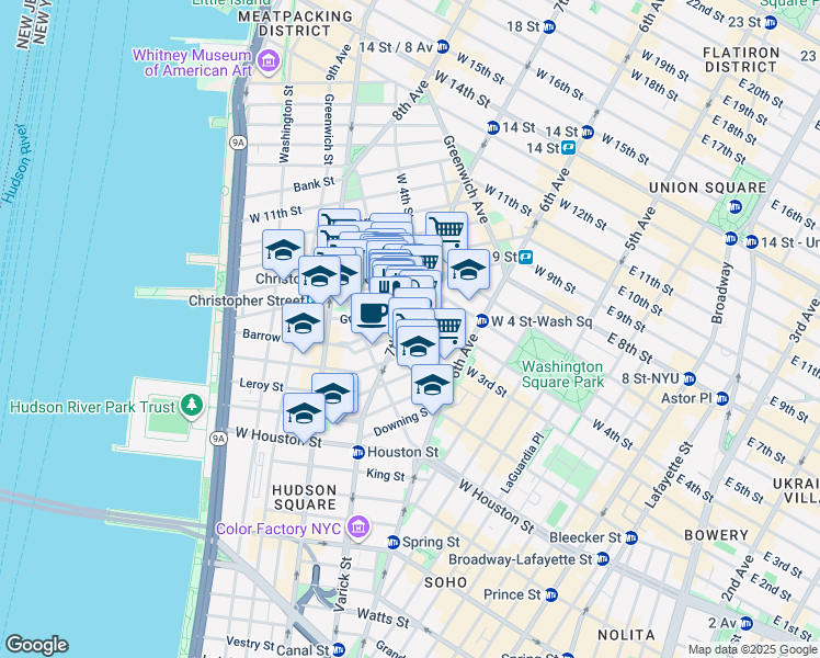 map of restaurants, bars, coffee shops, grocery stores, and more near in New York