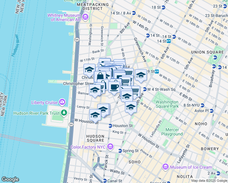 map of restaurants, bars, coffee shops, grocery stores, and more near in New York