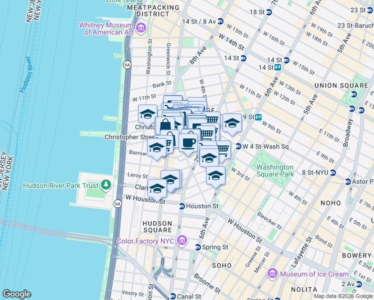map of restaurants, bars, coffee shops, grocery stores, and more near in New York