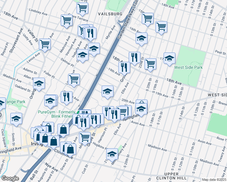 map of restaurants, bars, coffee shops, grocery stores, and more near 15 Argyle Terrace in Irvington