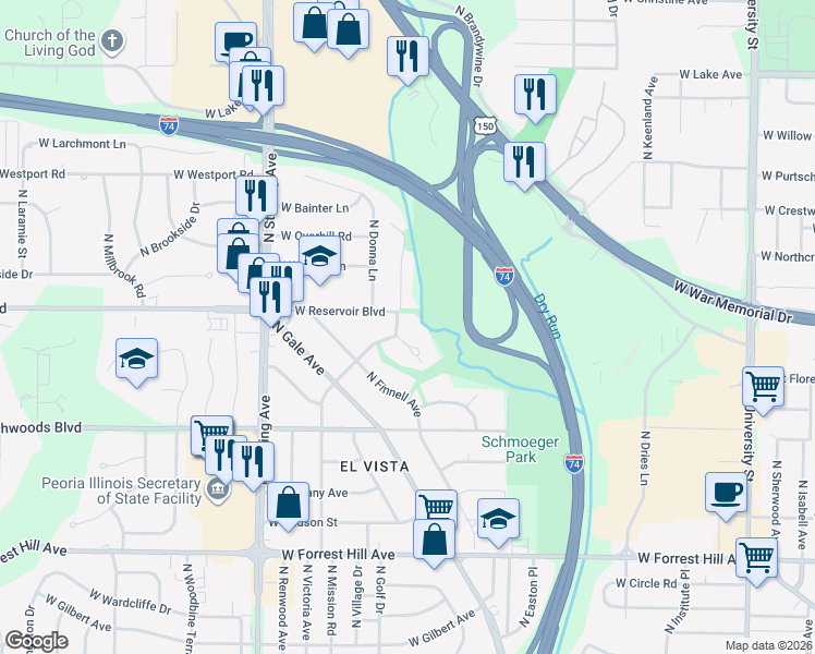 map of restaurants, bars, coffee shops, grocery stores, and more near 3701 N Street Michael Avenue in Peoria