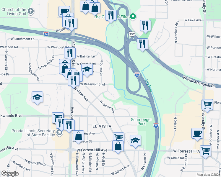 map of restaurants, bars, coffee shops, grocery stores, and more near 3701 N Street Michael Avenue in Peoria