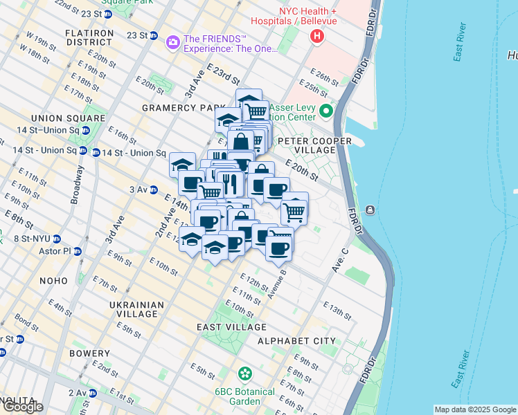 map of restaurants, bars, coffee shops, grocery stores, and more near 9 Stuyvesant Oval in New York