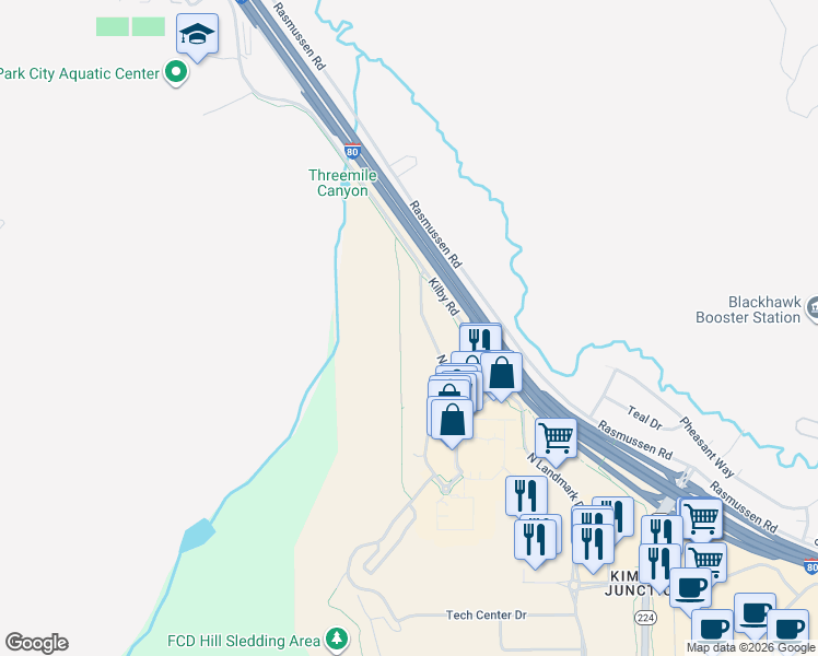 map of restaurants, bars, coffee shops, grocery stores, and more near 6915 Powderwood Drive in Park City