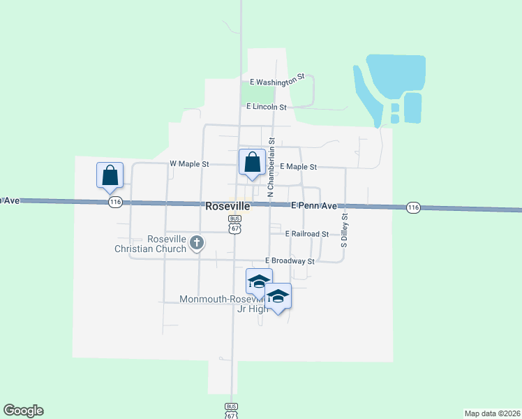 map of restaurants, bars, coffee shops, grocery stores, and more near 180-184 North Arbitary Street in Roseville