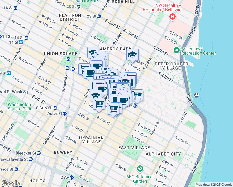 map of restaurants, bars, coffee shops, grocery stores, and more near in New York
