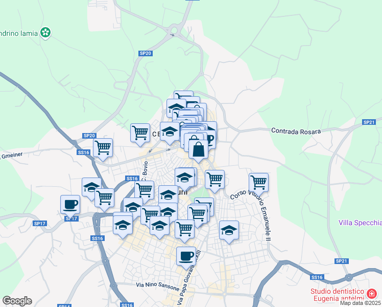 map of restaurants, bars, coffee shops, grocery stores, and more near 8 Via Galileo Galilei in Ostuni