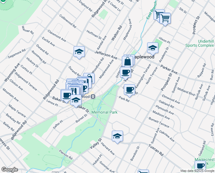map of restaurants, bars, coffee shops, grocery stores, and more near 105 Dunnell Road in Maplewood