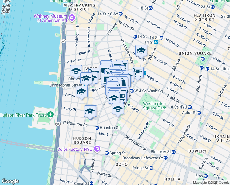 map of restaurants, bars, coffee shops, grocery stores, and more near 23 Jones Street in New York