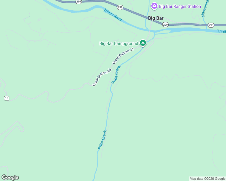map of restaurants, bars, coffee shops, grocery stores, and more near Price Creek Road in Big Bar