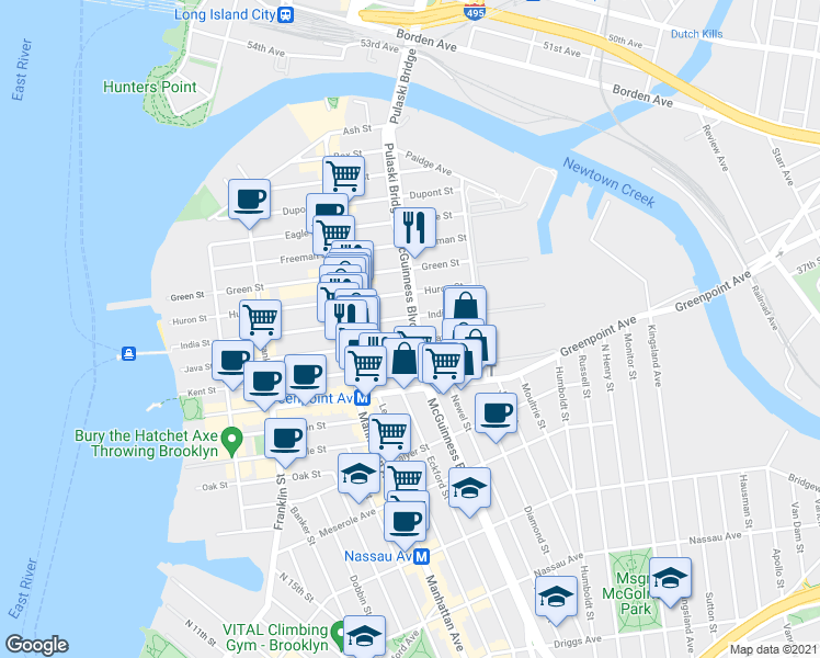 map of restaurants, bars, coffee shops, grocery stores, and more near in Brooklyn