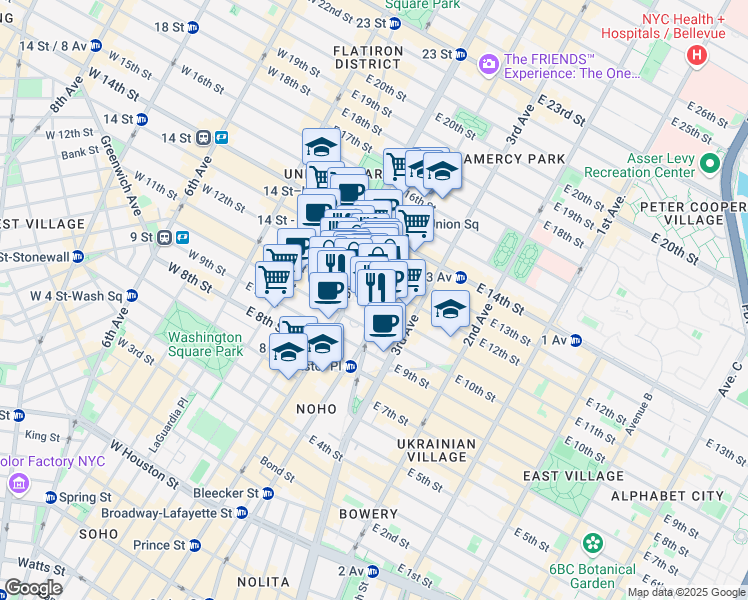 map of restaurants, bars, coffee shops, grocery stores, and more near in New York