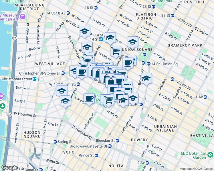 map of restaurants, bars, coffee shops, grocery stores, and more near in New York