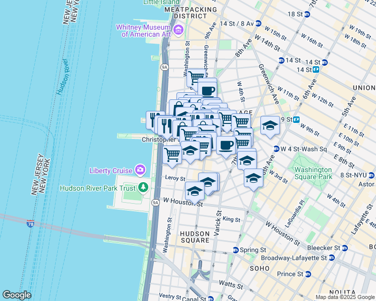 map of restaurants, bars, coffee shops, grocery stores, and more near in New York